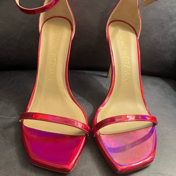 NWOB Stuart Weitzman Nudsitcurve 100mm Orchid Pink Iridescent Stiletto Heels 9.5 - Picture 2 of 5